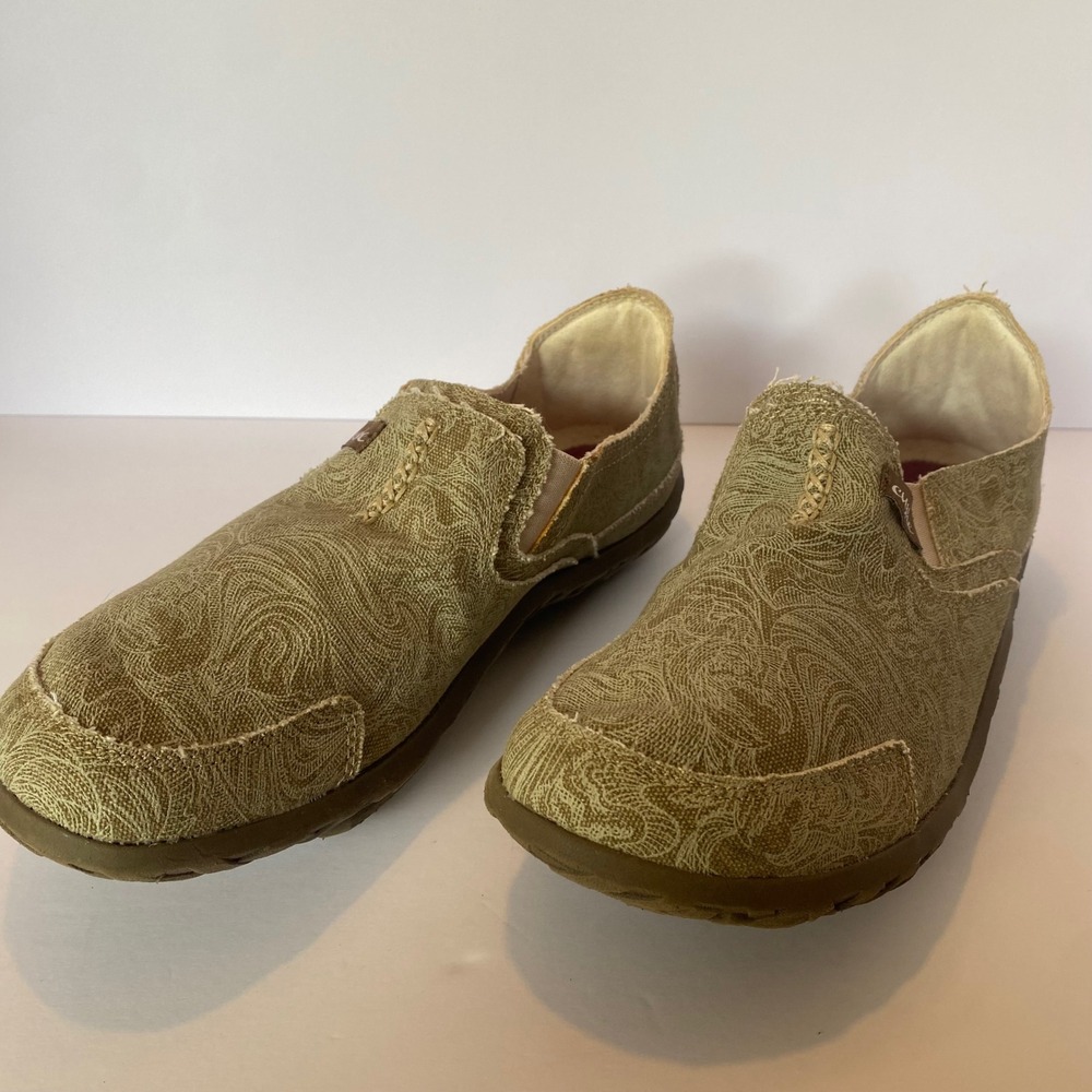 Cushe‎ W Slipper II Women Size 11 Sand Tropic Green Paisley Canvas Slip On Shoes